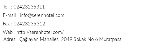 Seren Hotel telefon numaralar, faks, e-mail, posta adresi ve iletiim bilgileri